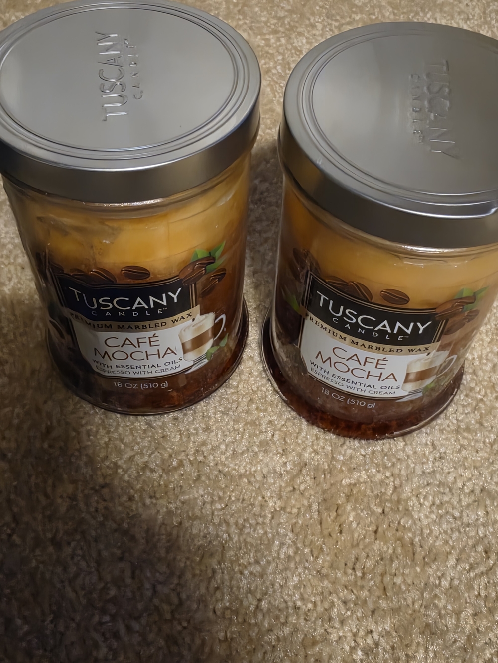 Tuscsny Candle Café Mocha Marbled Wax Jar Candles TWO PACK NEW
